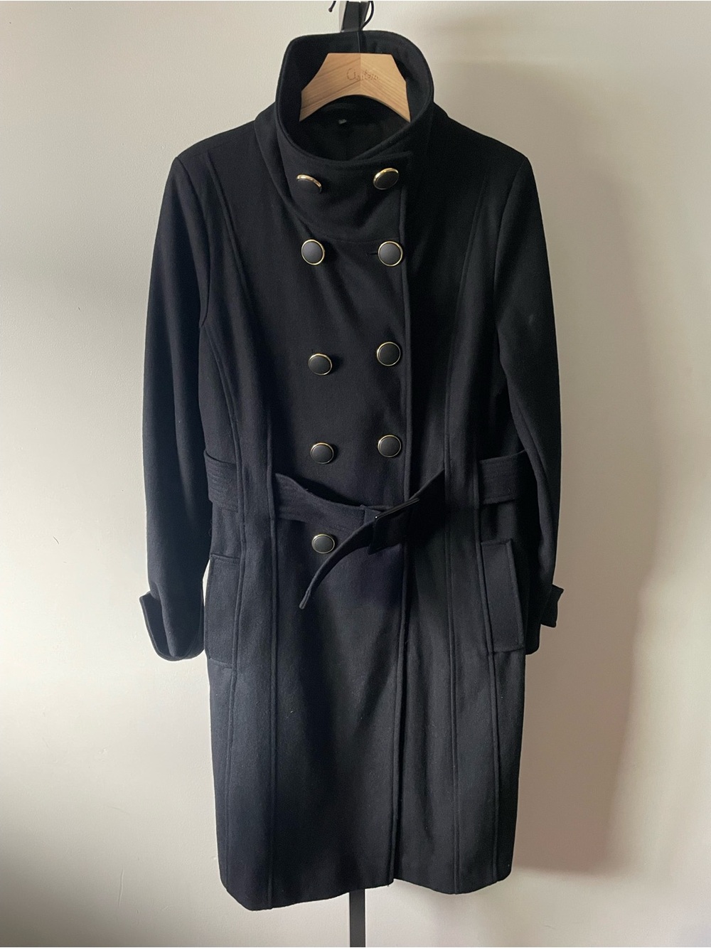 Y2K Vintage Le Chateau Black Wool Blend Double Breasted Belted Trench Coat